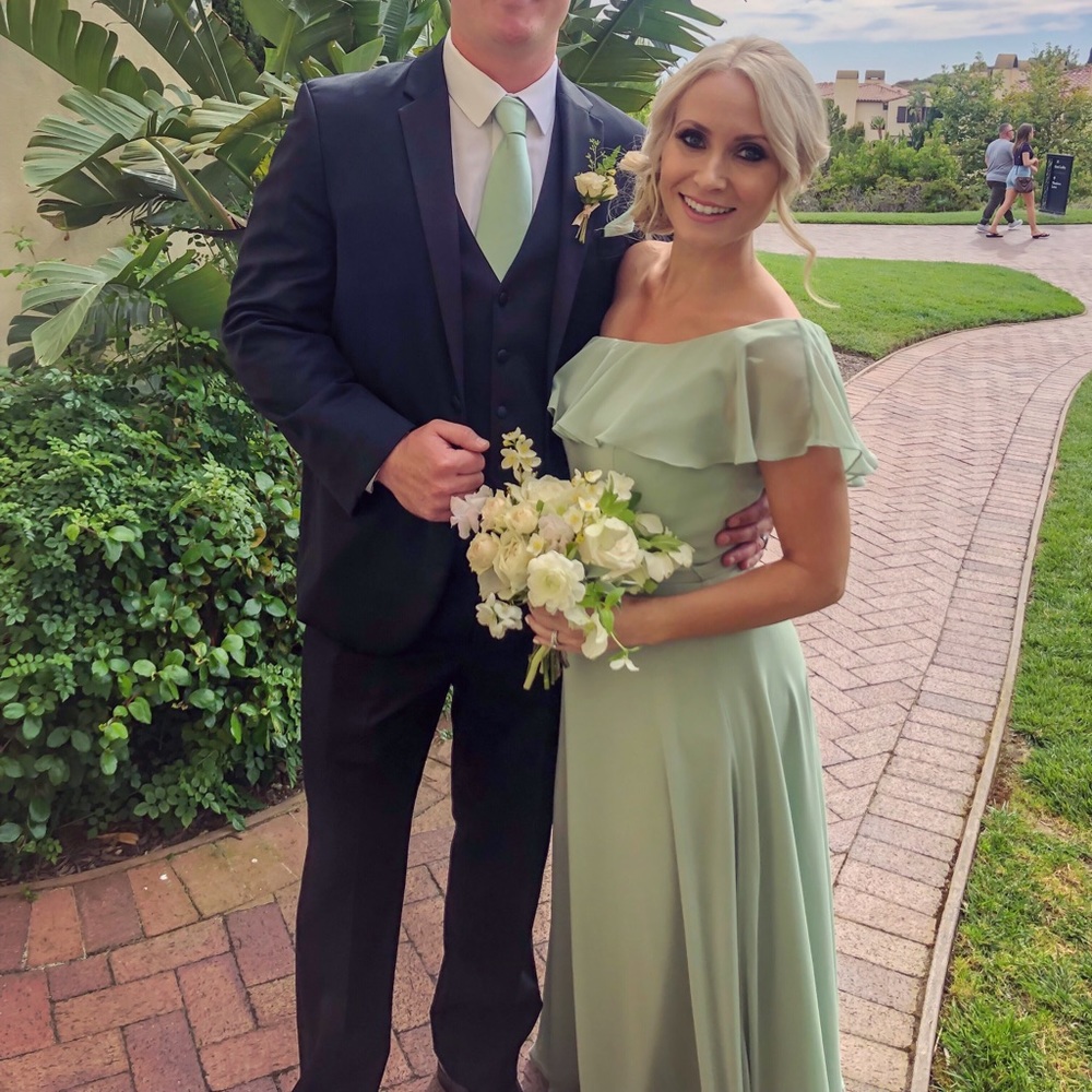 Mori Lee bridesmaid dress size 6 in Sage Green